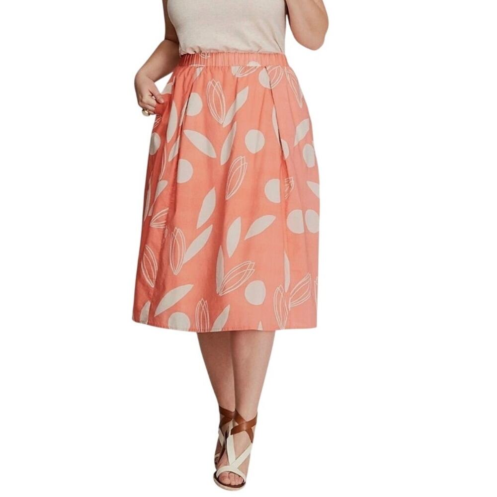 Lane Bryant Women's Plus Size 22/24 Coral Pink Abstract Leaf Print Pull-On Skirt